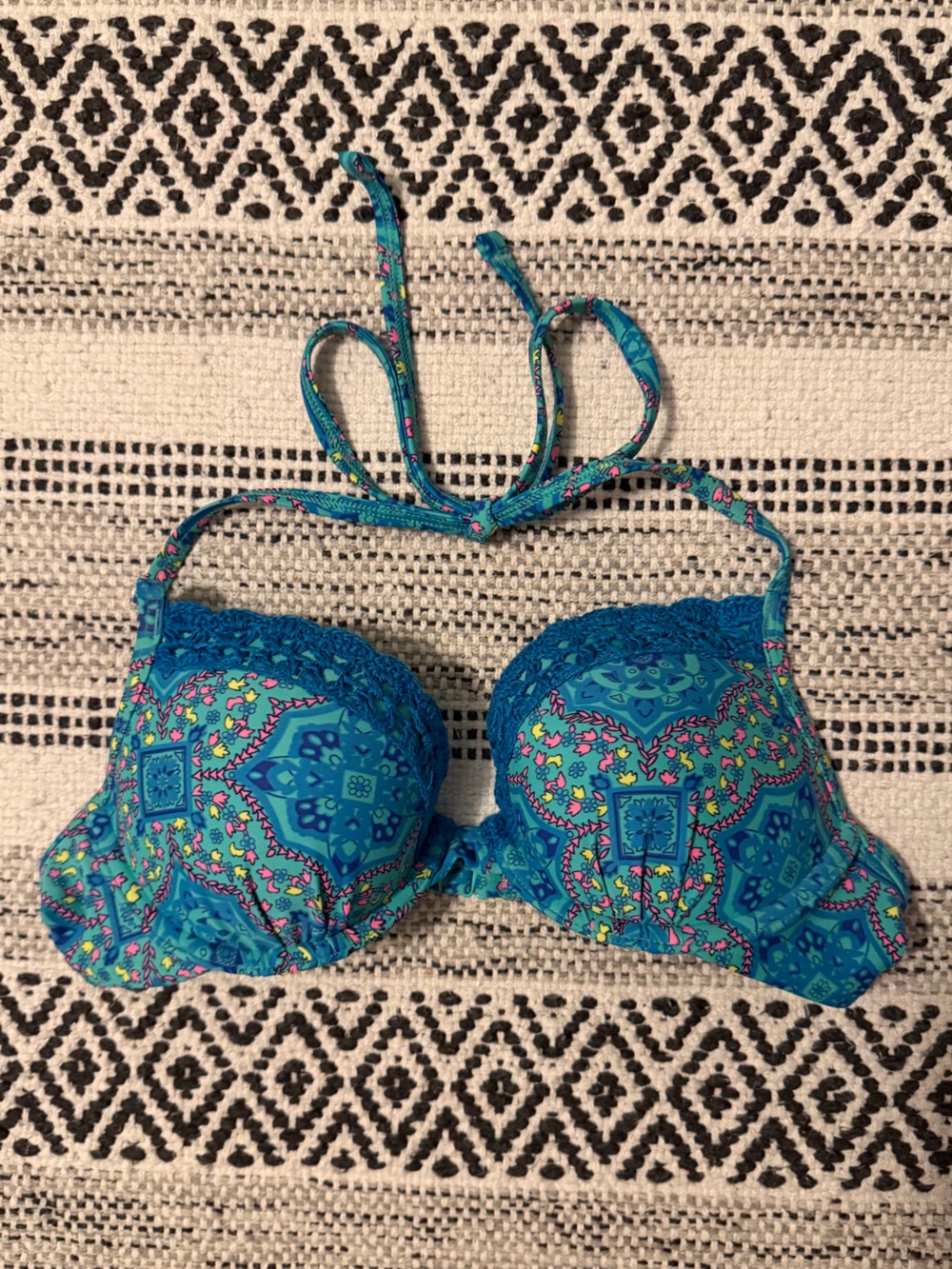 aerie Turquoise Blue Paisley Bikini Top 34B